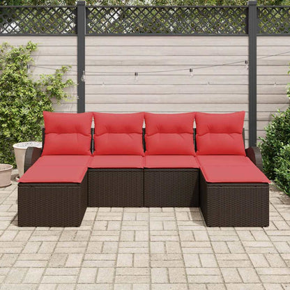 Set di divani con cuscino 6 pcs Marrone e Rosso polyrattan | homemem39