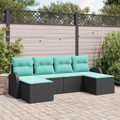 Set di divani con cuscino 6 pcs Nero e Turchese polyrattan | homemem39