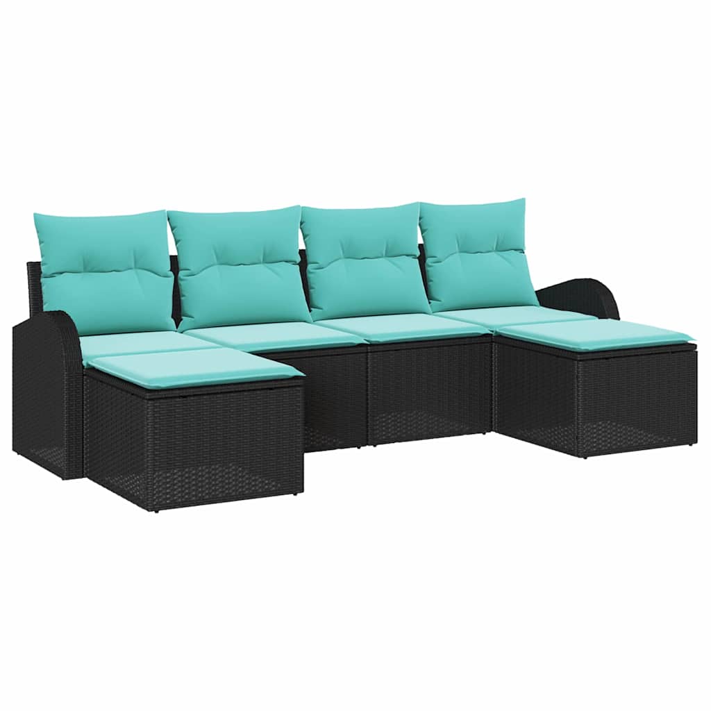 Set di divani con cuscino 6 pcs Nero e Turchese polyrattan | homemem39