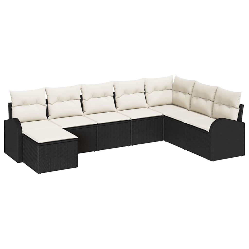 Set di divani con cuscino 8 pcs Nero e Bianco polyrattan | homemem39