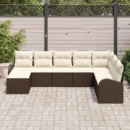 Set di divani con cuscino 8 pcs Marrone e bianco polyrattan | homemem39