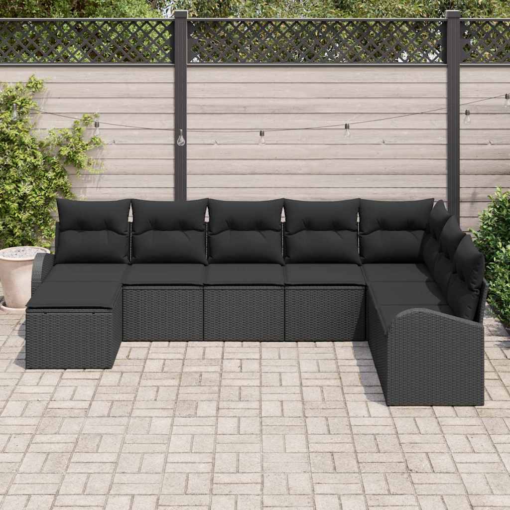 Set di divani con cuscino 8 pcs Nero polyrattan | homemem39