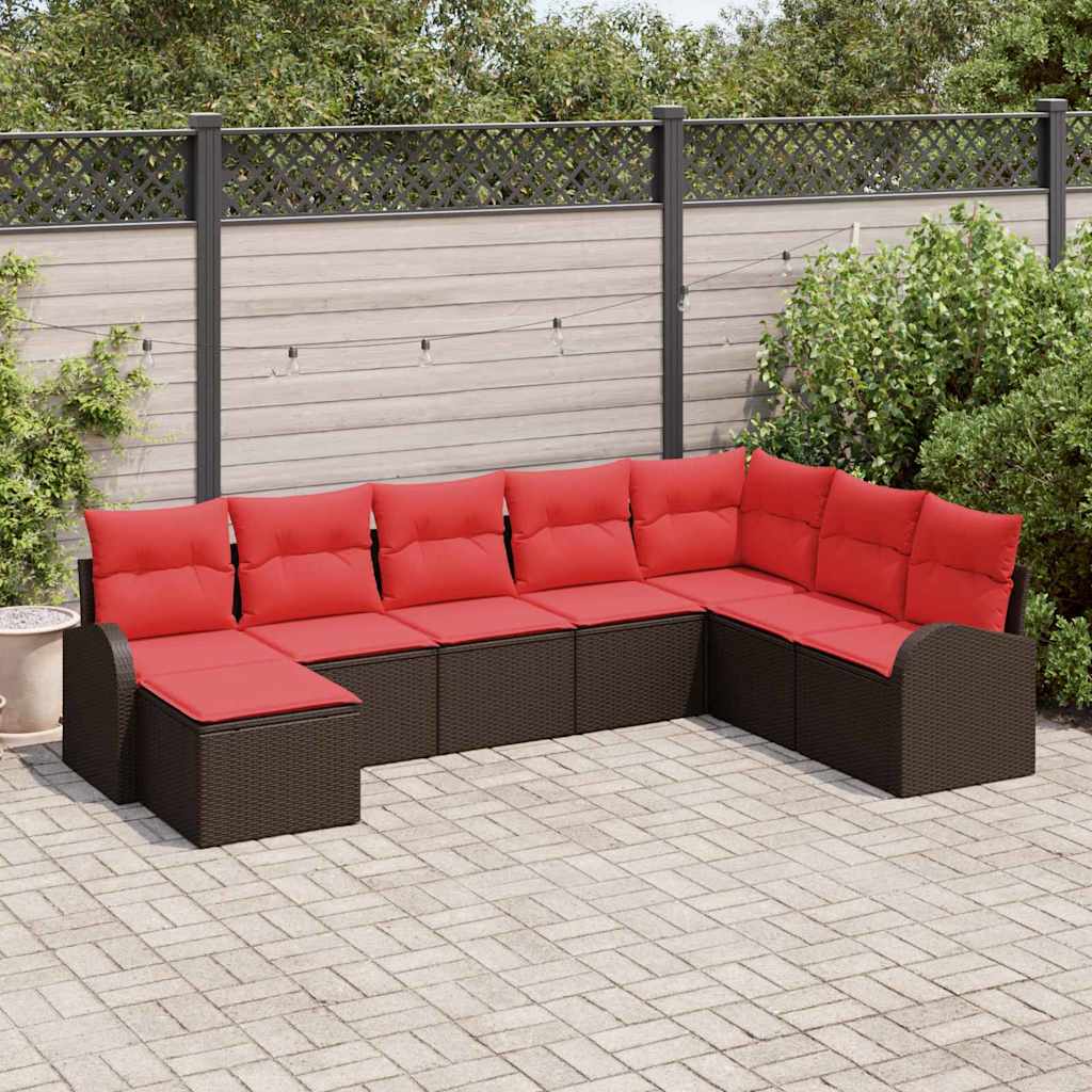 Set di divani con cuscino 8 pcs Marrone e Rosso polyrattan