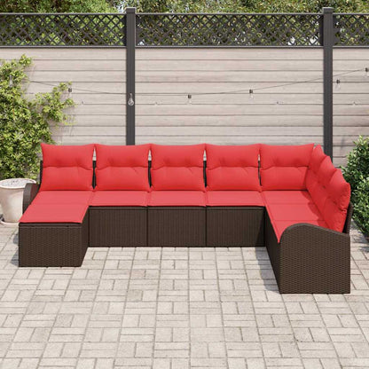 Set di divani con cuscino 8 pcs Marrone e Rosso polyrattan | homemem39