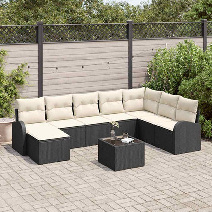 Set di divani con cuscino 9 pcs Nero e Bianco polyrattan | homemem39
