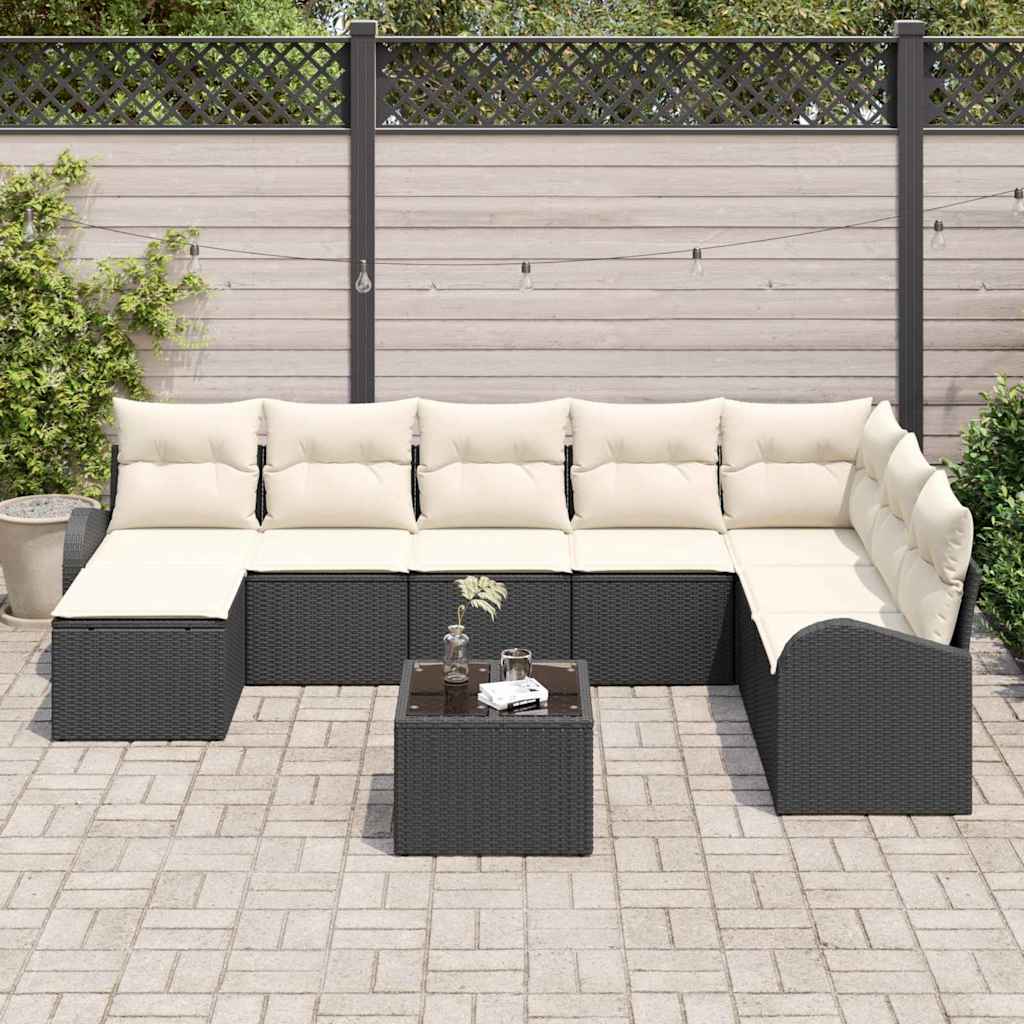Set di divani con cuscino 9 pcs Nero e Bianco polyrattan | homemem39