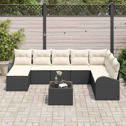 Set di divani con cuscino 9 pcs Nero e Bianco polyrattan | homemem39