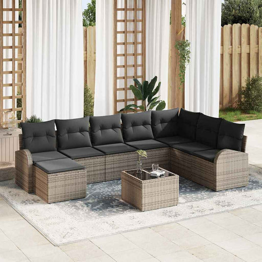 Set di divani con cuscino 9 pcs Grigio polyrattan