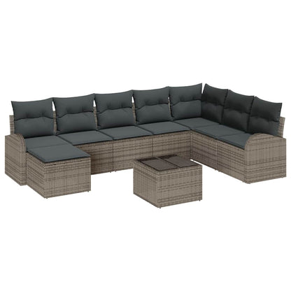 Set di divani con cuscino 9 pcs Grigio polyrattan