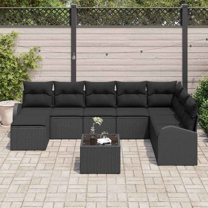 Set di divani con cuscino 9 pcs Nero polyrattan | homemem39