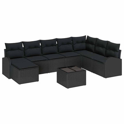 Set di divani con cuscino 9 pcs Nero polyrattan | homemem39