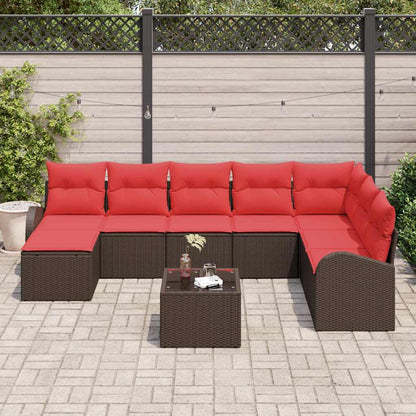 Set di divani con cuscino 9 pcs Marrone e Rosso polyrattan | homemem39