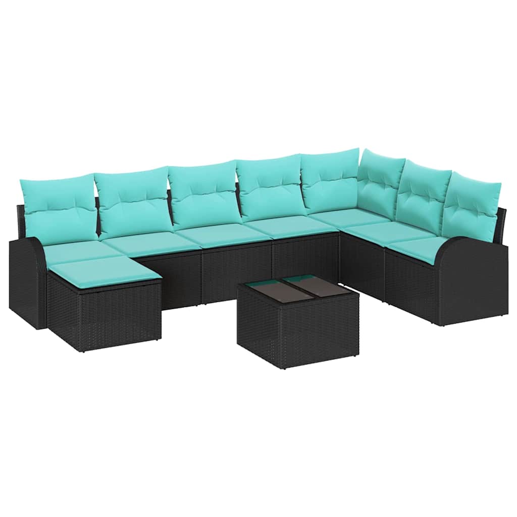 Set di divani con cuscino 9 pcs Nero e Turchese polyrattan | homemem39