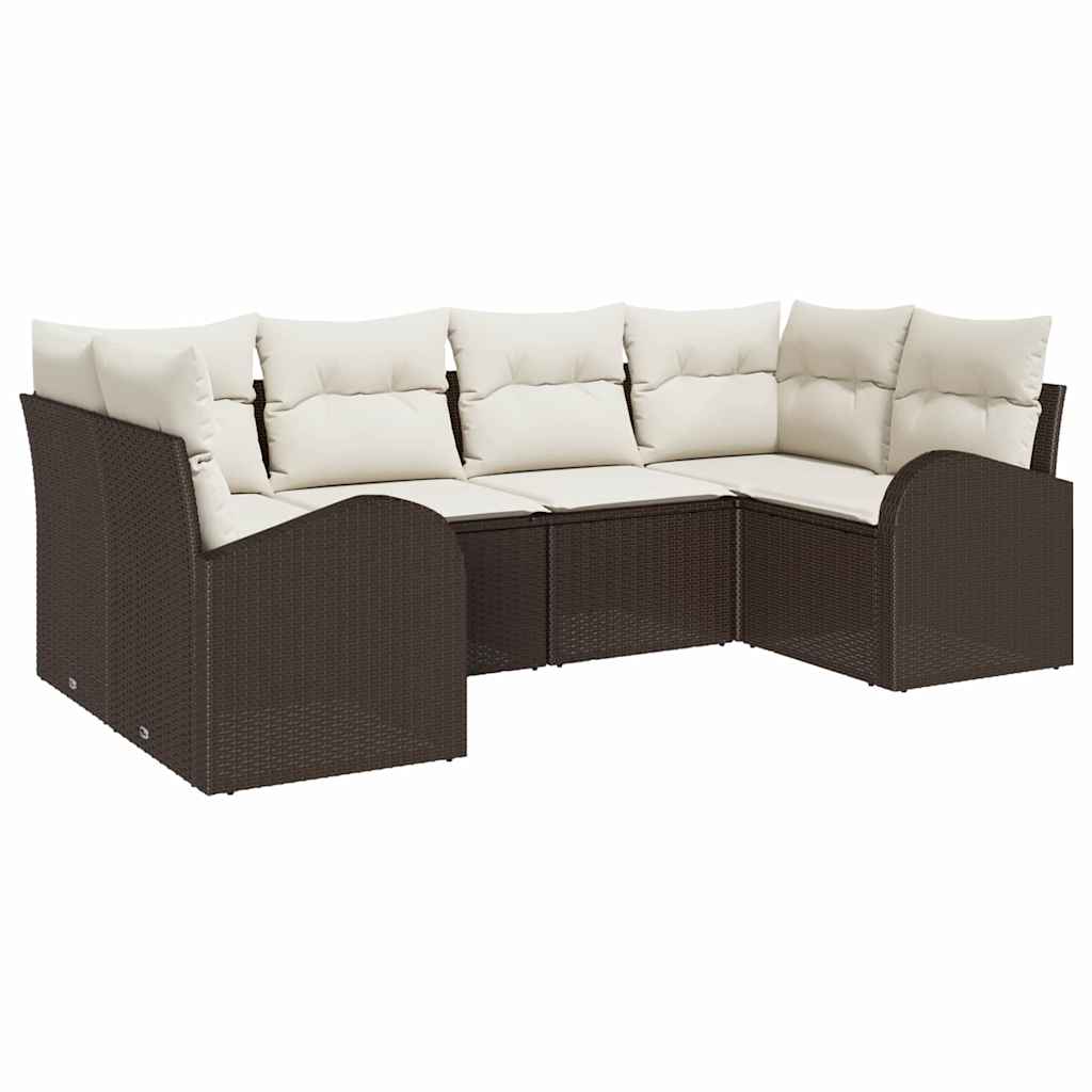 Set Divano da Giardino 6 pcs Marrone e bianco polyrattan | homemem39