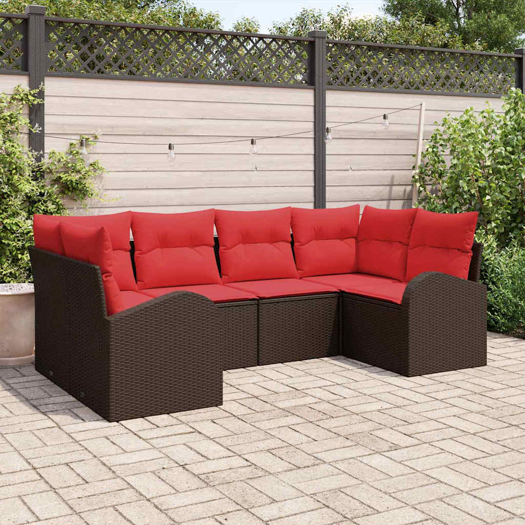 Set Divano da Giardino 6 pcs Marrone e Rosso polyrattan | homemem39