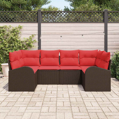 Set Divano da Giardino 6 pcs Marrone e Rosso polyrattan | homemem39