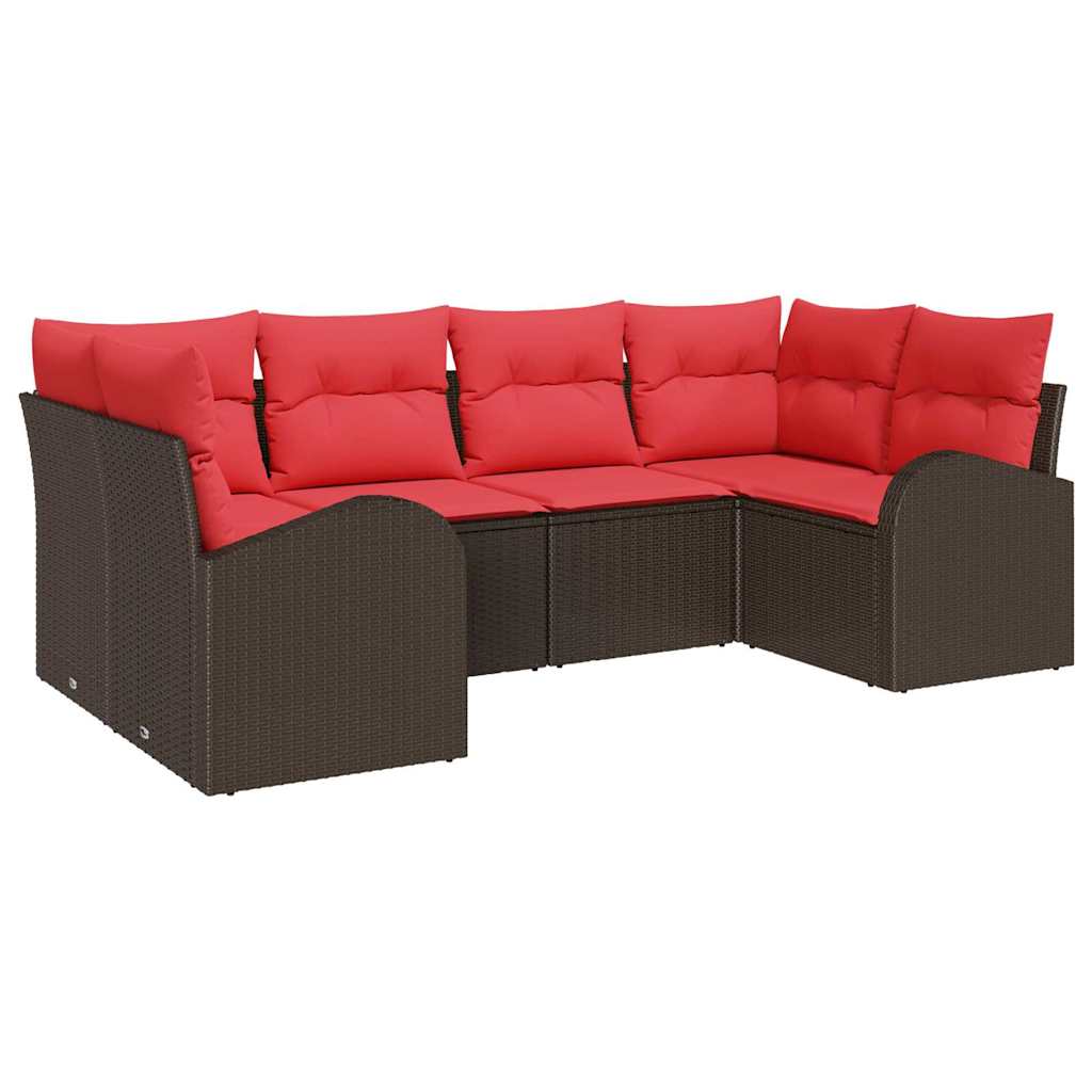 Set Divano da Giardino 6 pcs Marrone e Rosso polyrattan | homemem39