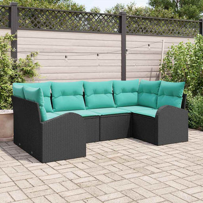 Set Divano da Giardino 6 pcs Nero e Turchese polyrattan | homemem39