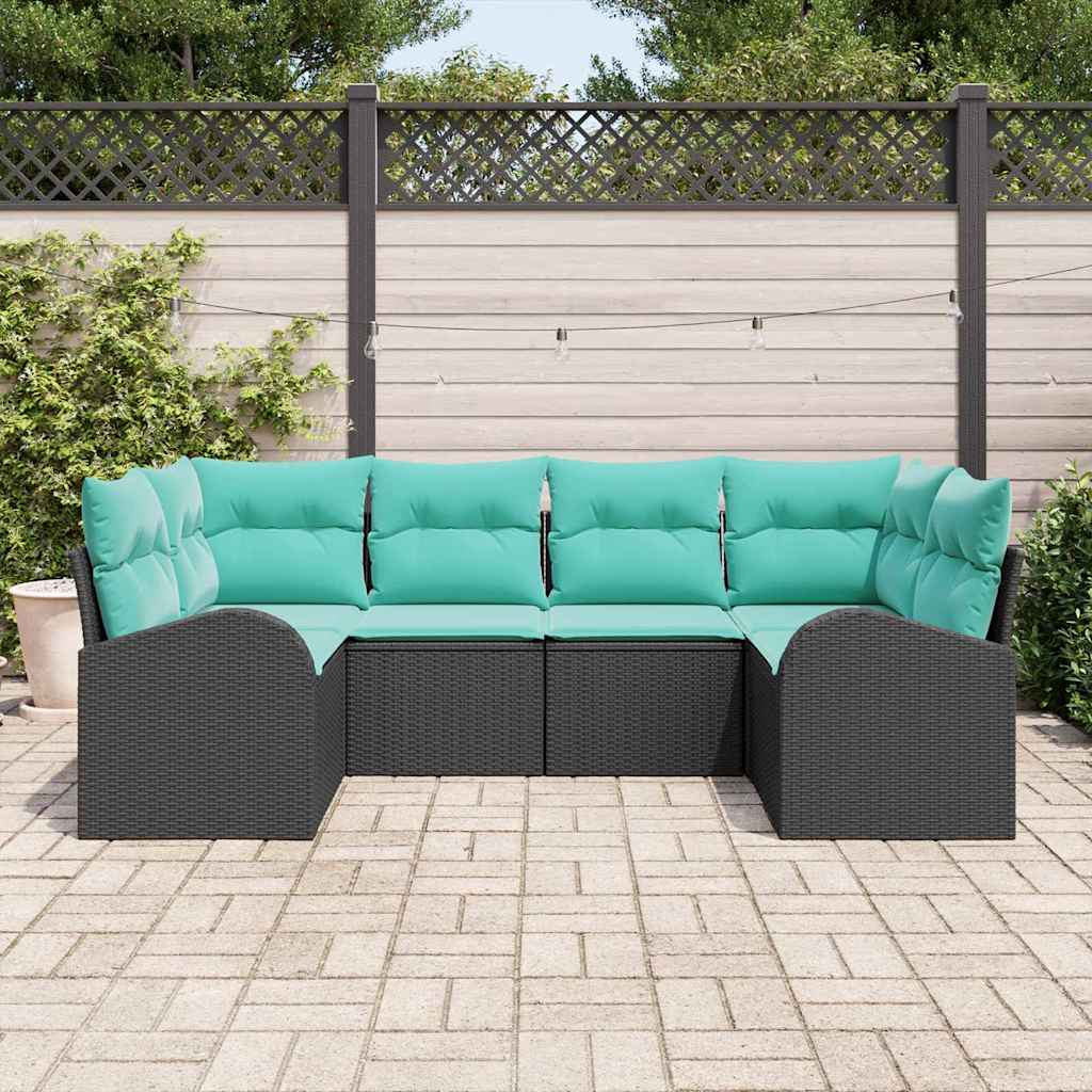 Set Divano da Giardino 6 pcs Nero e Turchese polyrattan | homemem39