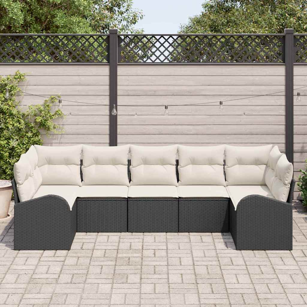 Set Divano da Giardino 7 pcs Nero e Bianco polyrattan | homemem39