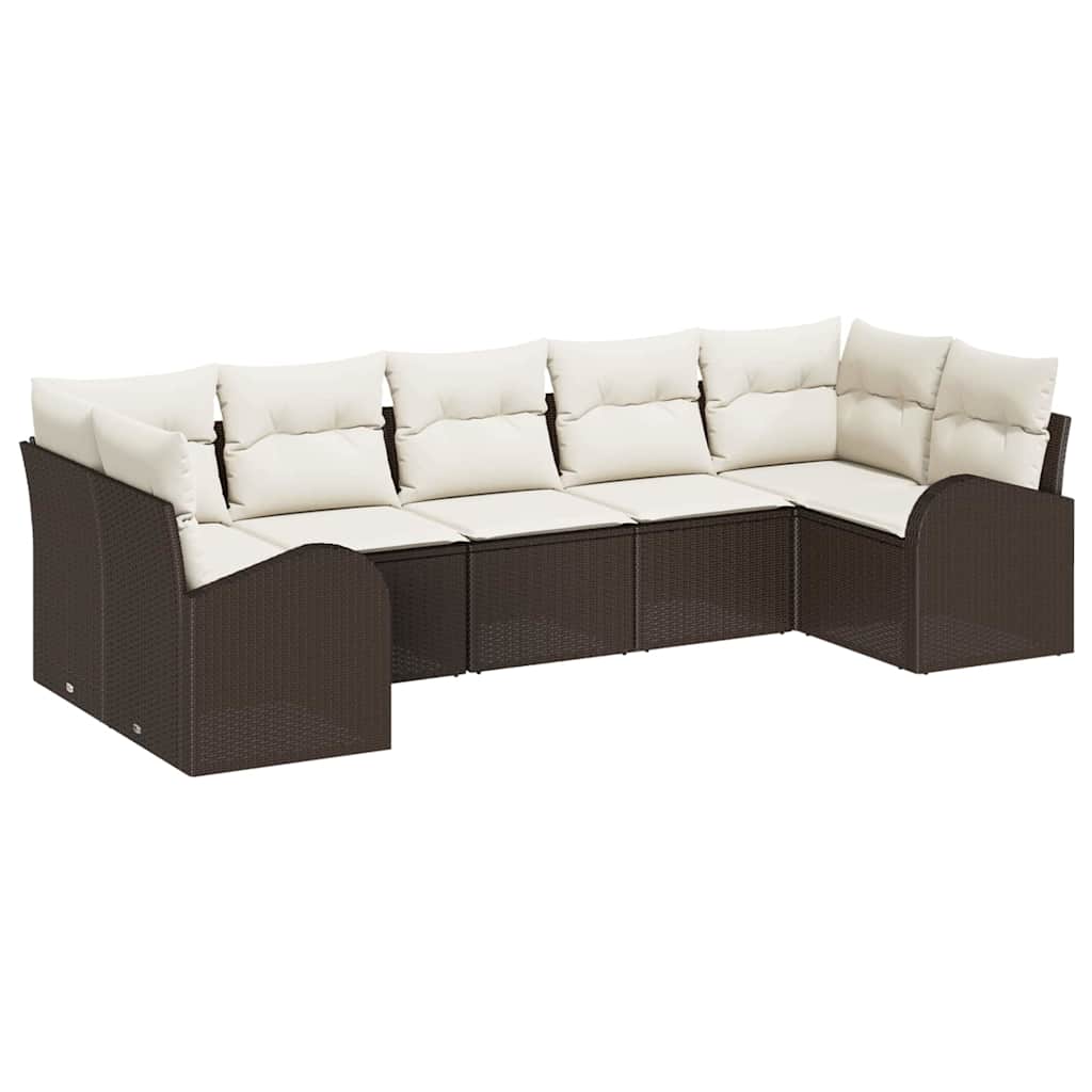 Set Divano da Giardino 7 pcs Marrone e bianco polyrattan | homemem39