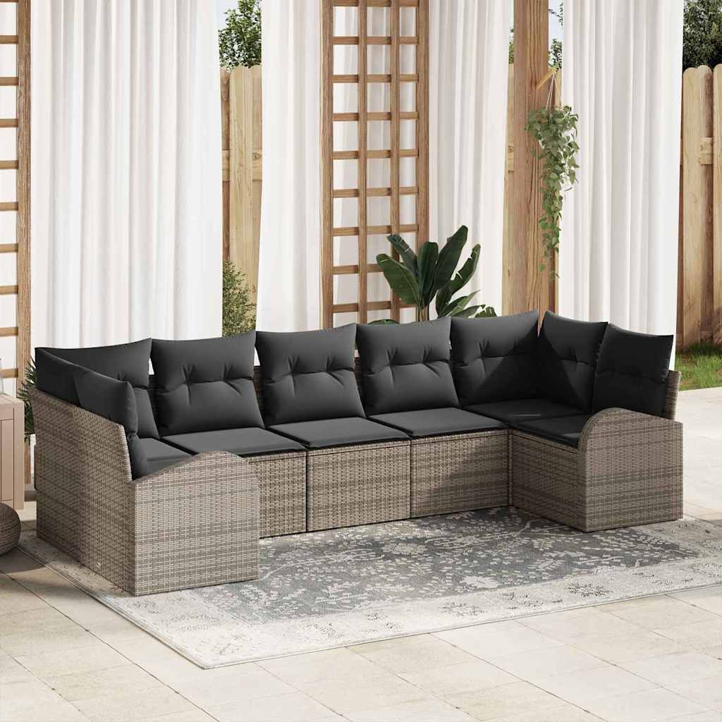 Set Divano da Giardino con cuscino 7 pcs Grigio polyrattan | homemem39