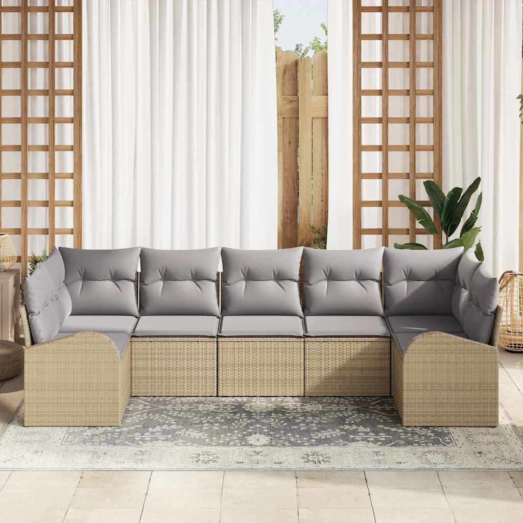 Set Divano da Giardino 7 pcs Beige e Grigio Chiaro polyrattan | homemem39