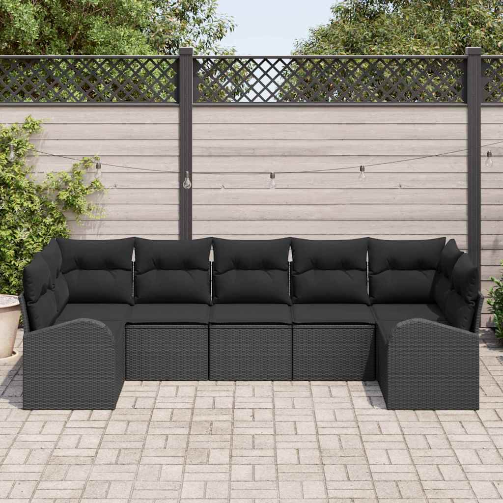 Set Divano da Giardino con cuscino 7 pcs Nero polyrattan | homemem39
