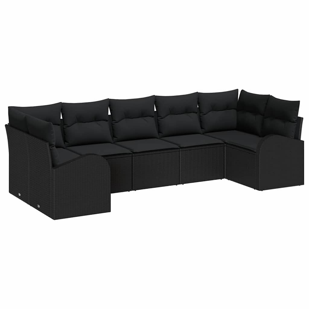 Set Divano da Giardino con cuscino 7 pcs Nero polyrattan | homemem39