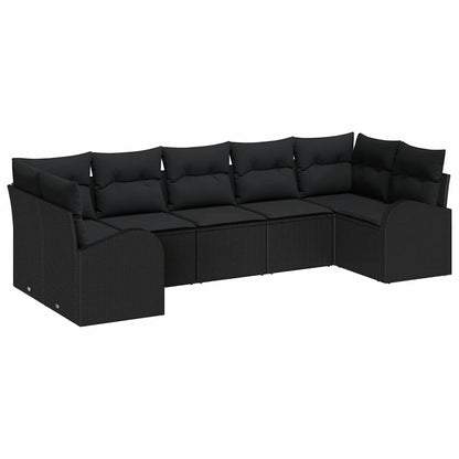 Set Divano da Giardino con cuscino 7 pcs Nero polyrattan | homemem39