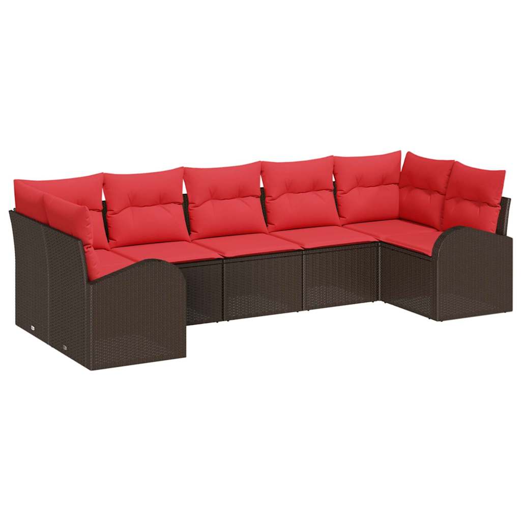 Set Divano da Giardino 7 pcs Marrone e Rosso polyrattan | homemem39