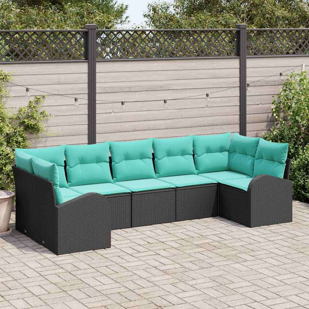Set Divano da Giardino 7 pcs Nero e Turchese polyrattan | homemem39