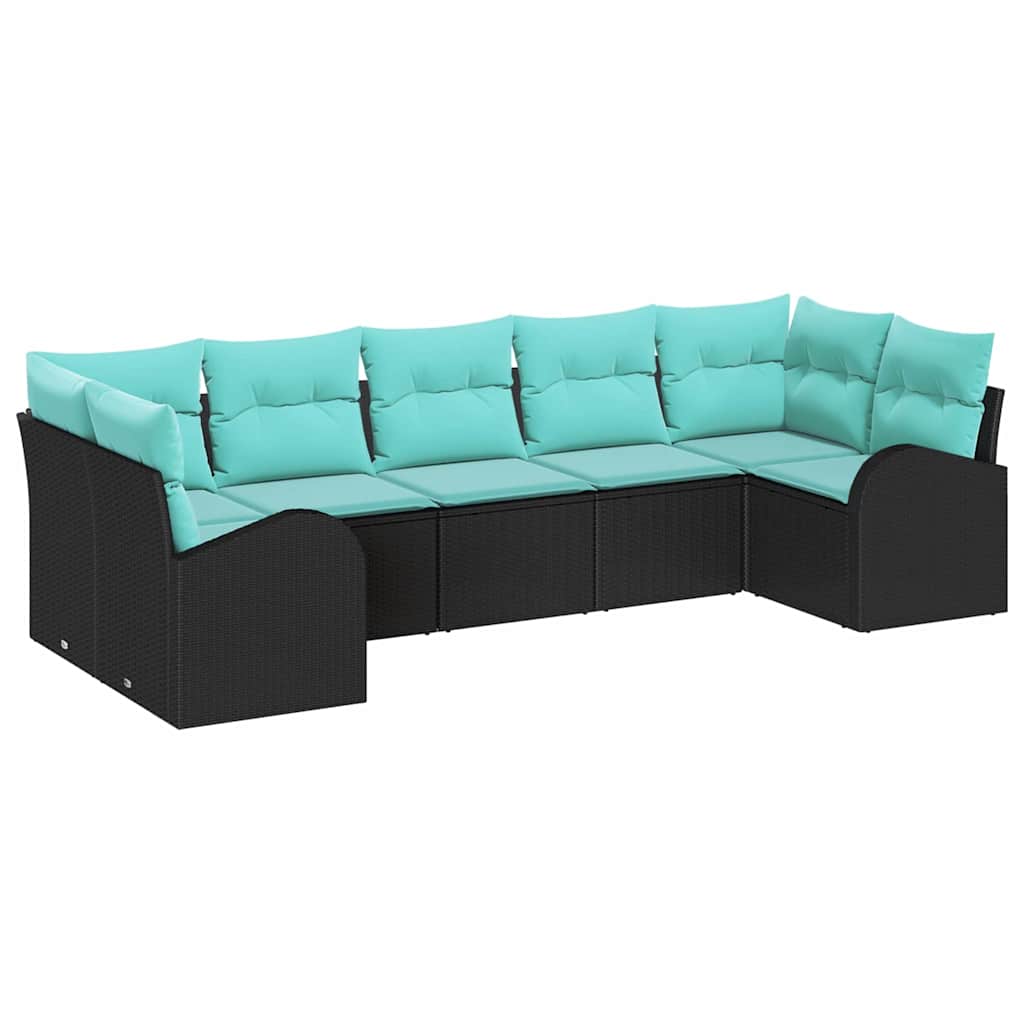 Set Divano da Giardino 7 pcs Nero e Turchese polyrattan | homemem39