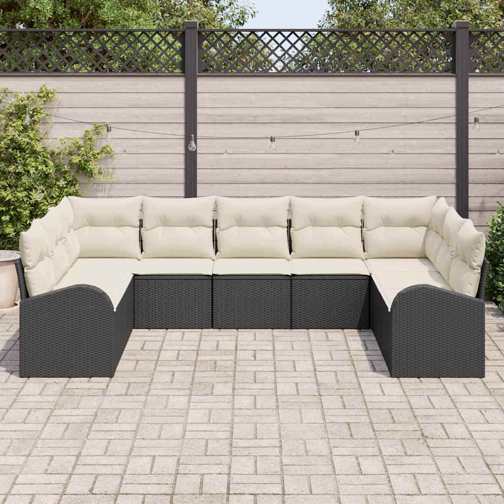 Set Divano da Giardino 9 pcs Nero e Bianco polyrattan | homemem39