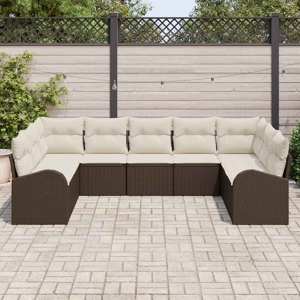 Set Divano da Giardino 9 pcs Marrone e bianco polyrattan | homemem39