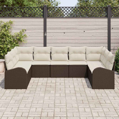 Set Divano da Giardino 9 pcs Marrone e bianco polyrattan | homemem39