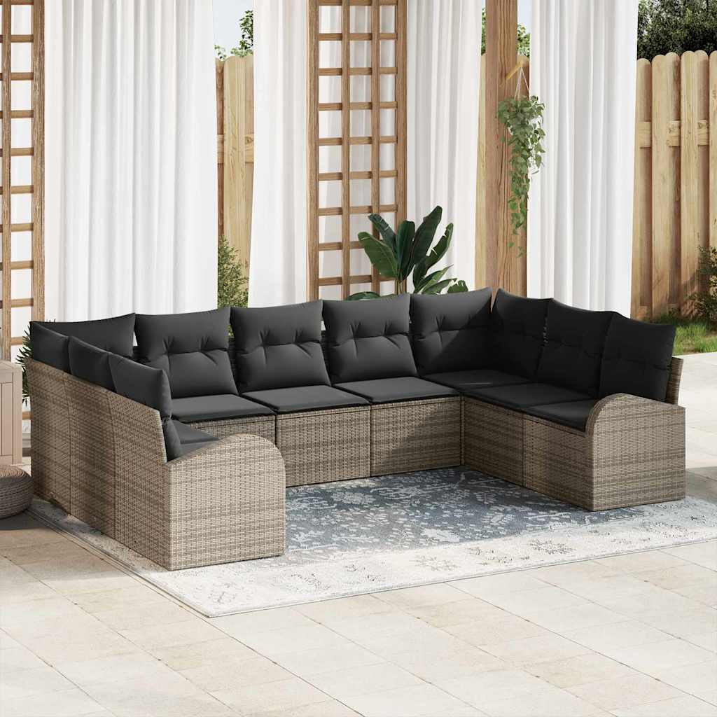 Set Divano da Giardino con cuscino 9 pcs Grigio polyrattan | homemem39