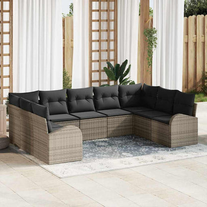 Set Divano da Giardino con cuscino 9 pcs Grigio polyrattan | homemem39