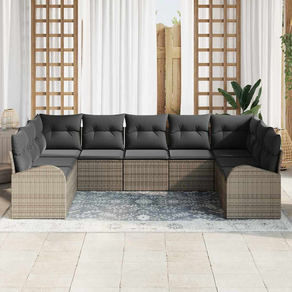 Set Divano da Giardino con cuscino 9 pcs Grigio polyrattan | homemem39