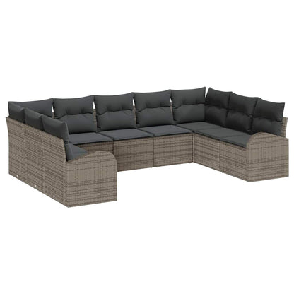 Set Divano da Giardino con cuscino 9 pcs Grigio polyrattan | homemem39