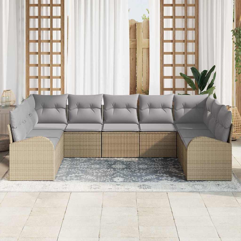 Set Divano da Giardino 9 pcs Beige e Grigio Chiaro polyrattan | homemem39