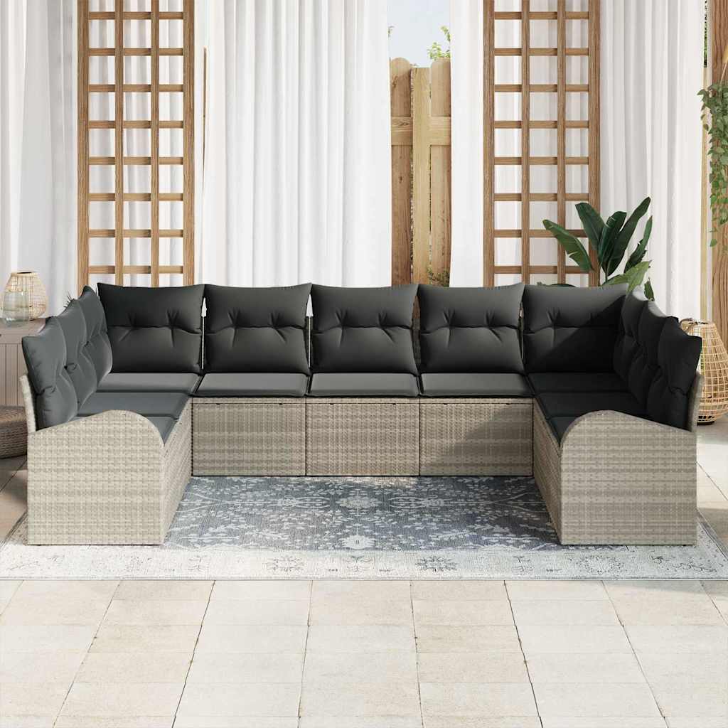 Set Divano da Giardino 9 pcs Grigio chiaro polyrattan | homemem39