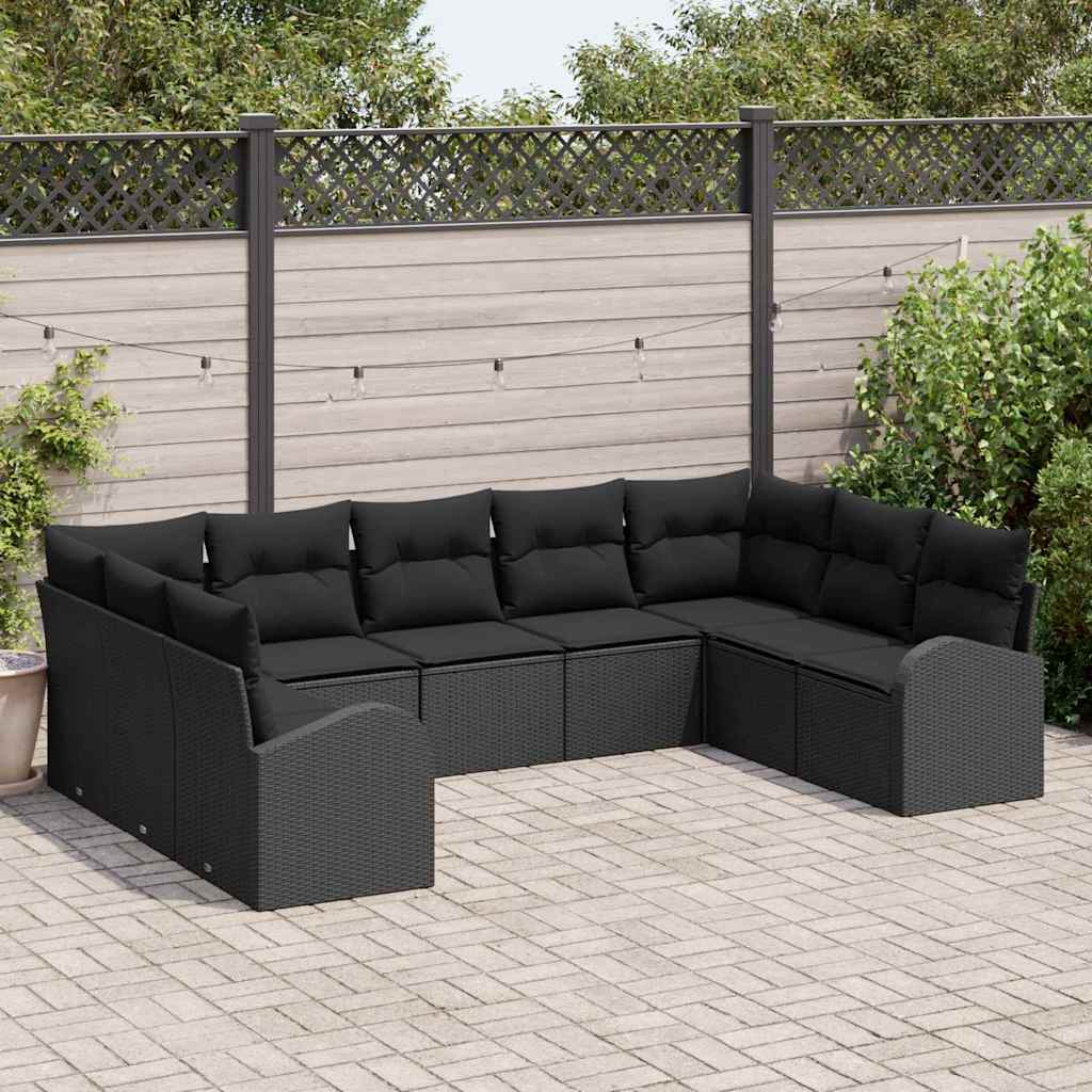Set Divano da Giardino con cuscino 9 pcs Nero polyrattan | homemem39