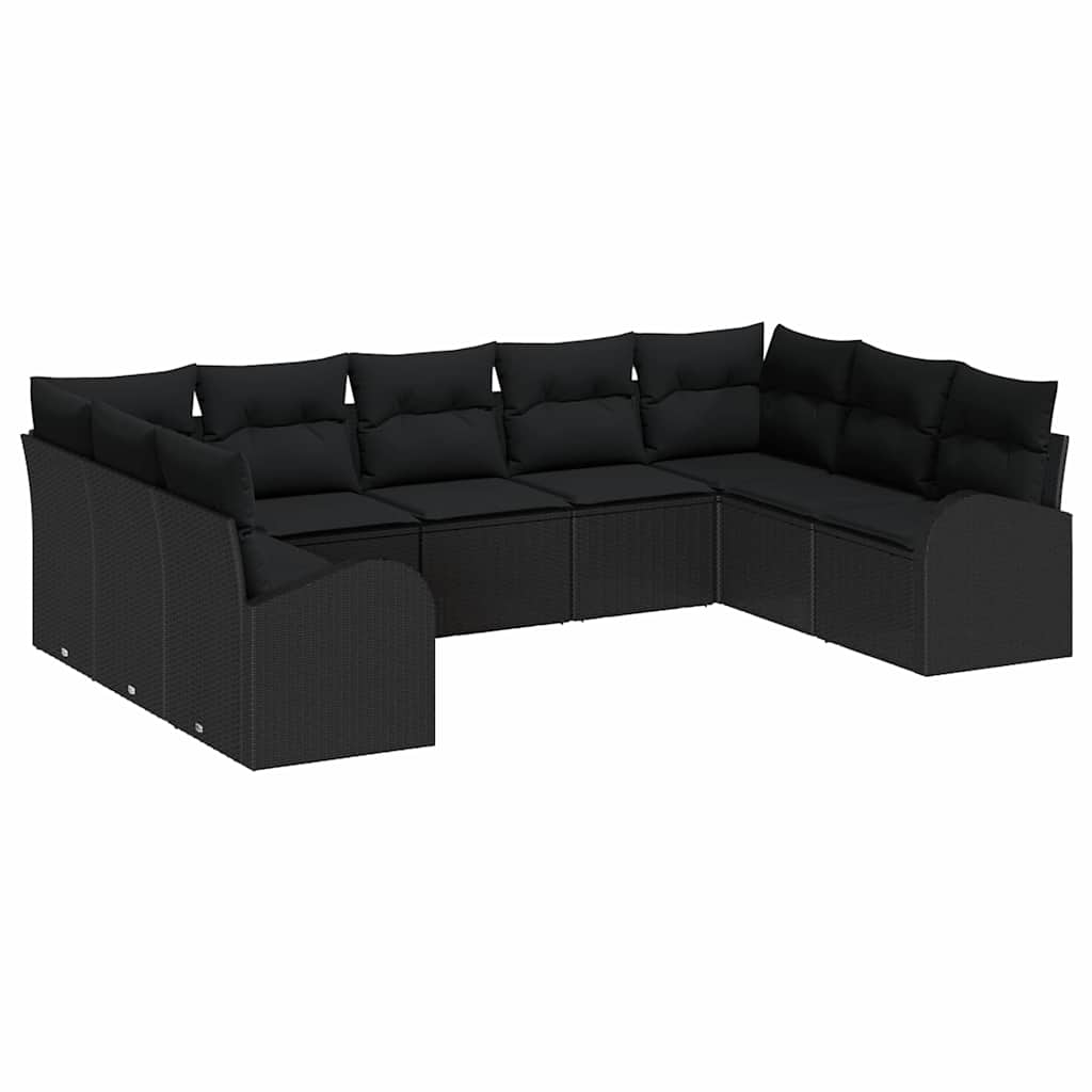 Set Divano da Giardino con cuscino 9 pcs Nero polyrattan | homemem39