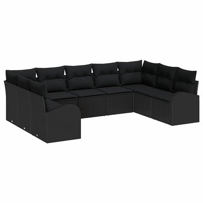 Set Divano da Giardino con cuscino 9 pcs Nero polyrattan | homemem39