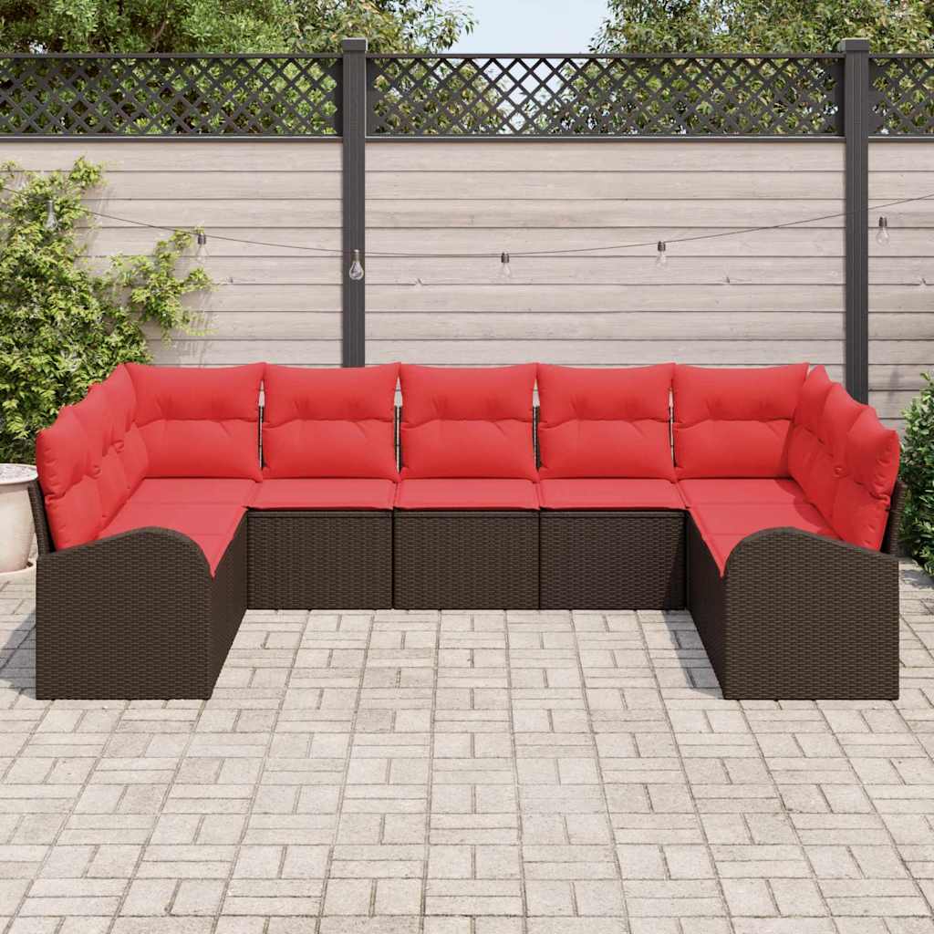 Set Divano da Giardino 9 pcs Marrone e Rosso polyrattan | homemem39