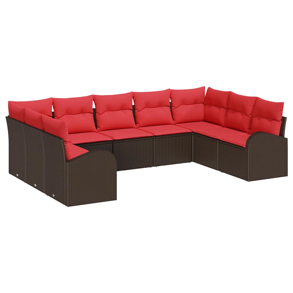 Set Divano da Giardino 9 pcs Marrone e Rosso polyrattan | homemem39