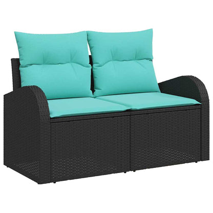 Set Divano da Giardino 9 pz Nero e Turchese polyrattan