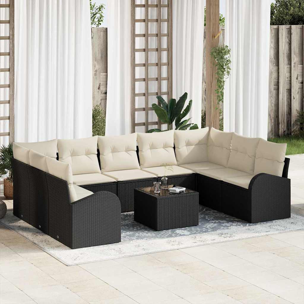 Set Divano da Giardino 10 pcs Nero e Bianco polyrattan | homemem39