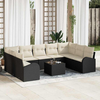 Set Divano da Giardino 10 pcs Nero e Bianco polyrattan | homemem39